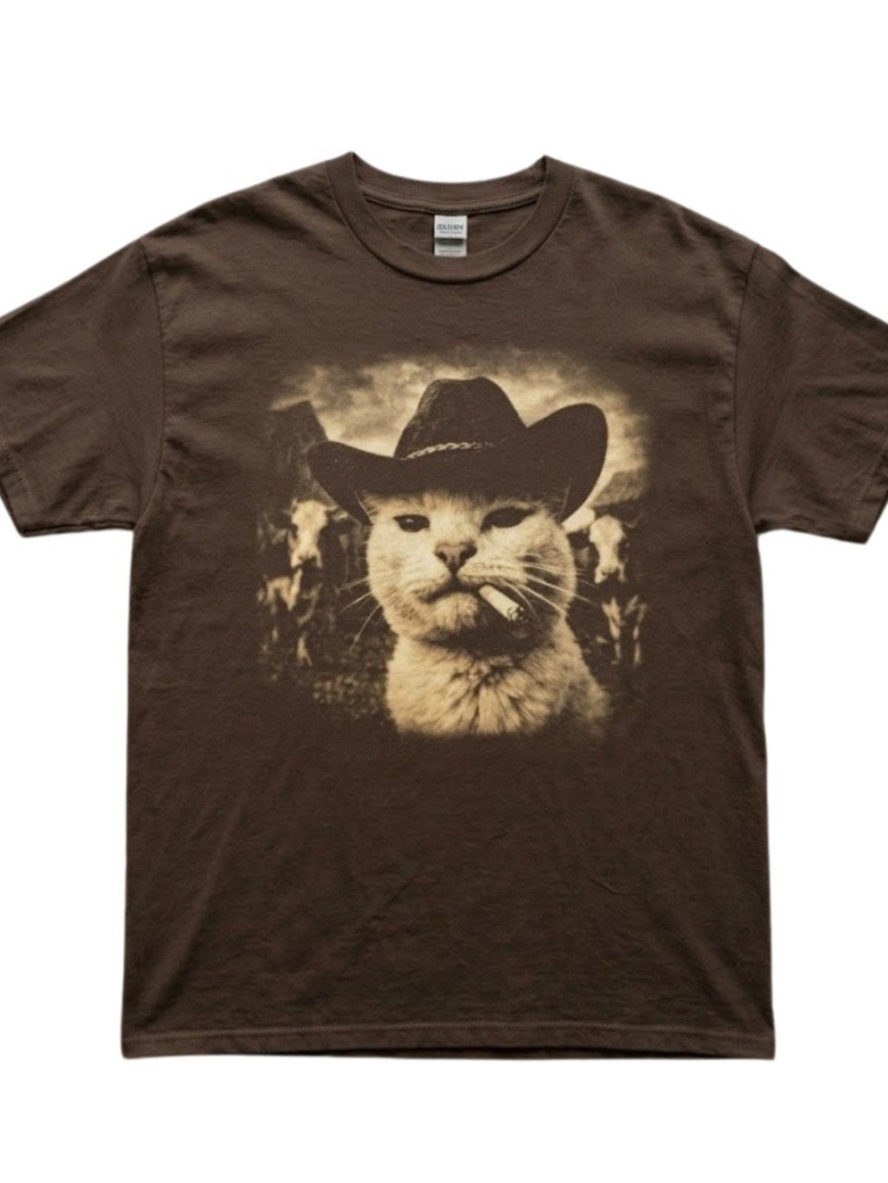 Brown Cat Cowboy Graphic T-Shirt